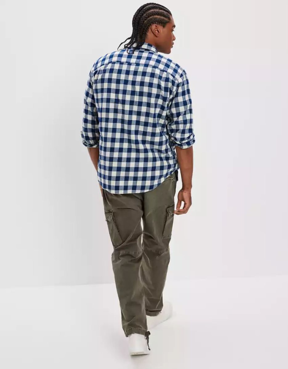 Hauts Flanelle American Eagle AE Super Soft Everyday Plaid Button-Up Shirt Bleu Marine Homme | OJP-54193296